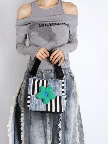 Patchwork Denim & Stripe Mini Tote Bag | Bag | Three Fleas