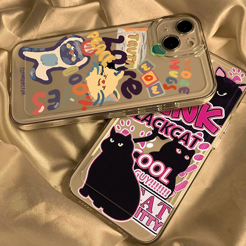[ Meme Case ] Pink black cat Clear phone case | phone accessories | Three Fleas