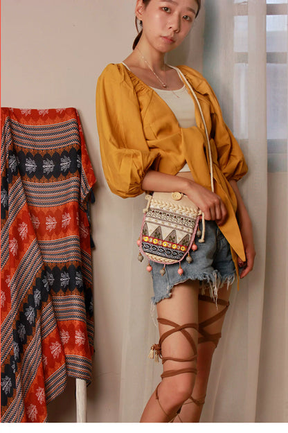 Boho Geometric Embroidered Crossbody Bag