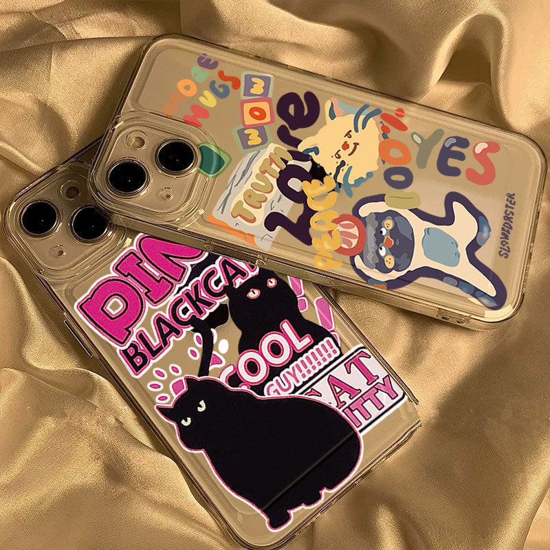 [ Meme Case ] Pink black cat Clear phone case | phone accessories | Three Fleas