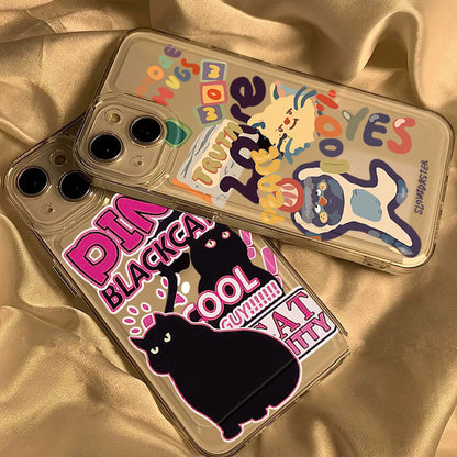 [ Meme Case ] Pink black cat Clear phone case | phone accessories | Three Fleas