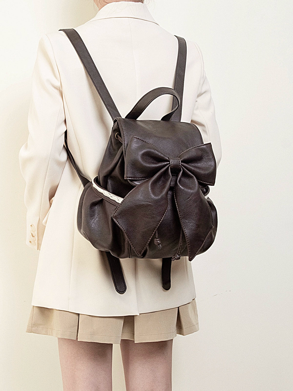 Retro Brown Lace-up Bow Backpack