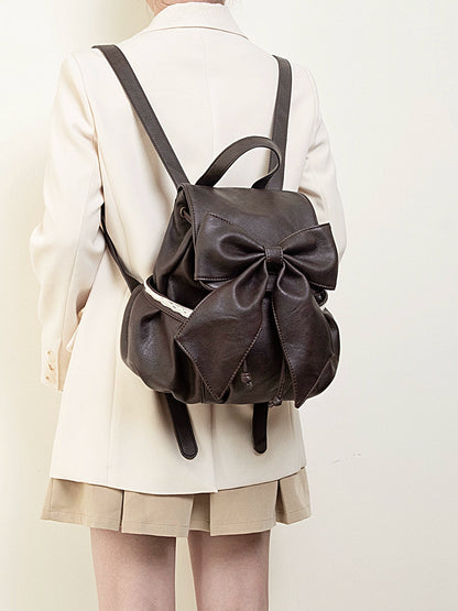 Retro Brown Lace-up Bow Backpack