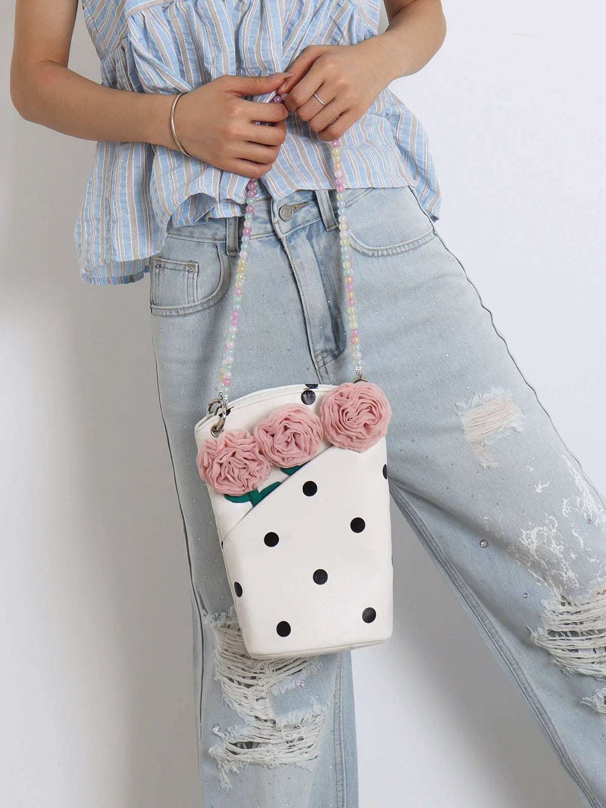 Polka Dot Rose Bucket Bag |  | Three Fleas
