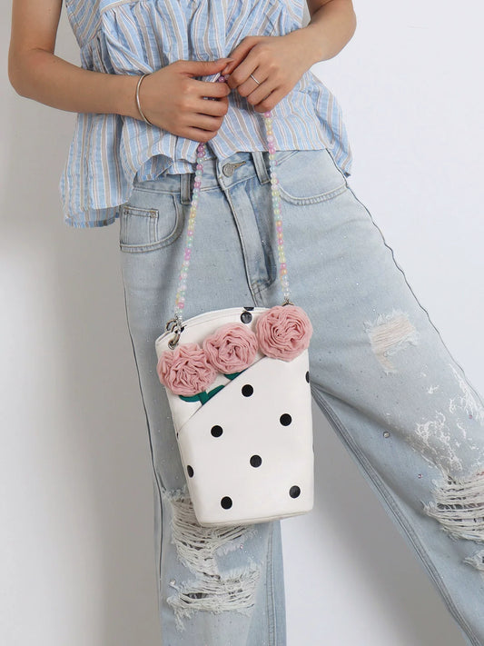 Polka Dot Rose Bucket Bag |  | Three Fleas