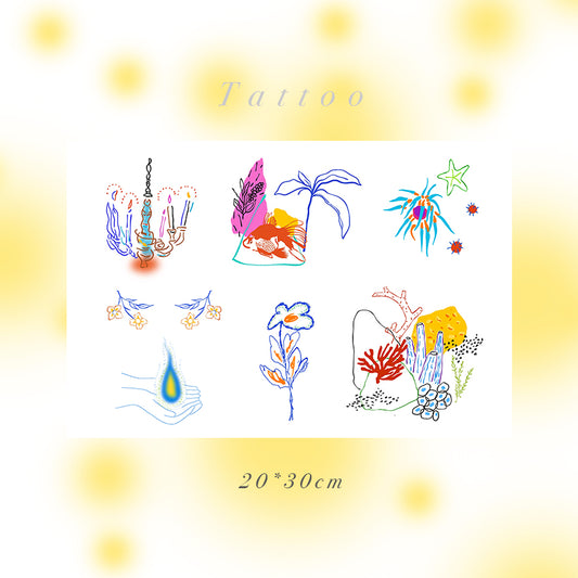 Original Design Colorful Sketch Fireworks Candles Waterproof Temporary Tattoo Stickers Set