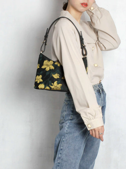 Black Floral Print Shoulder Bag | Bag | Three Fleas