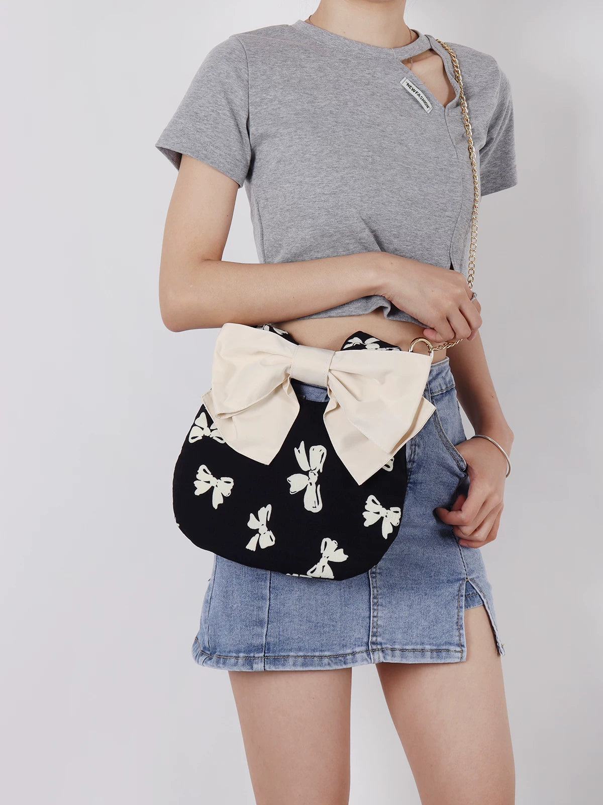 Bow-Print Convertible Handbag