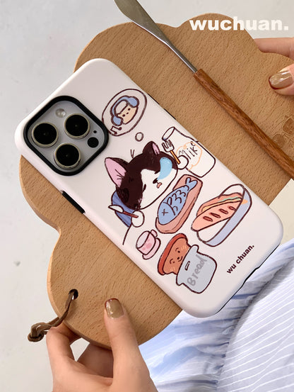 Kitten Eating Breakfast Sketch Double Layer Phone Case