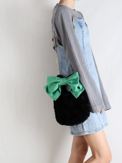 Fluffy Faux Fur Bow Handbag |  | Three Fleas
