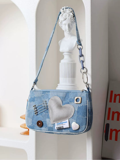 Denim Patchwork Heart Crossbody Bag | Bag | Three Fleas