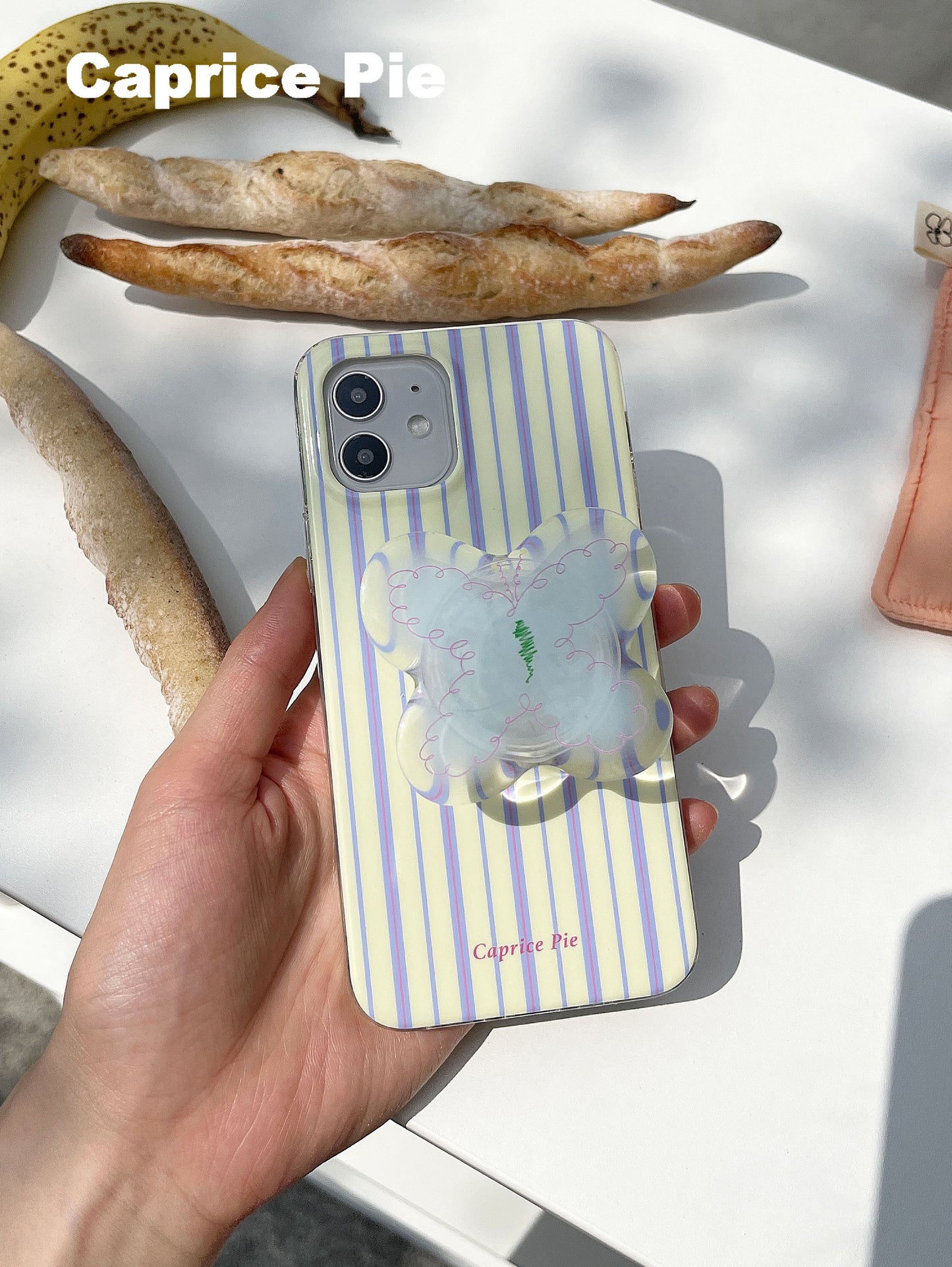 Yellow and Purple Stripe Phone Case With Butterfly Stand