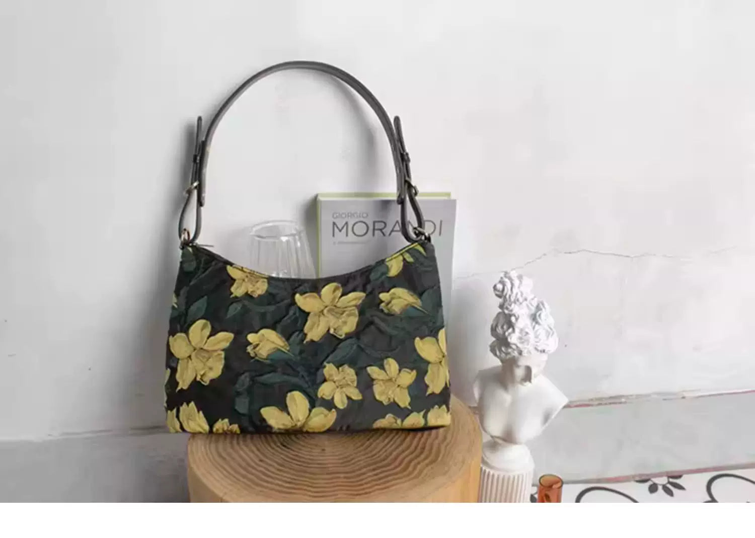 Black Floral Print Shoulder Bag | Bag | Three Fleas