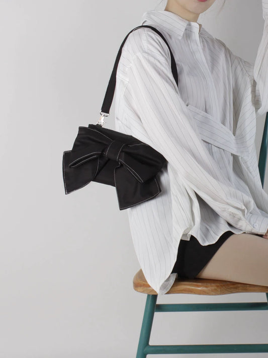Black Bow Satin Shoulder Bag | Bag | Three Fleas