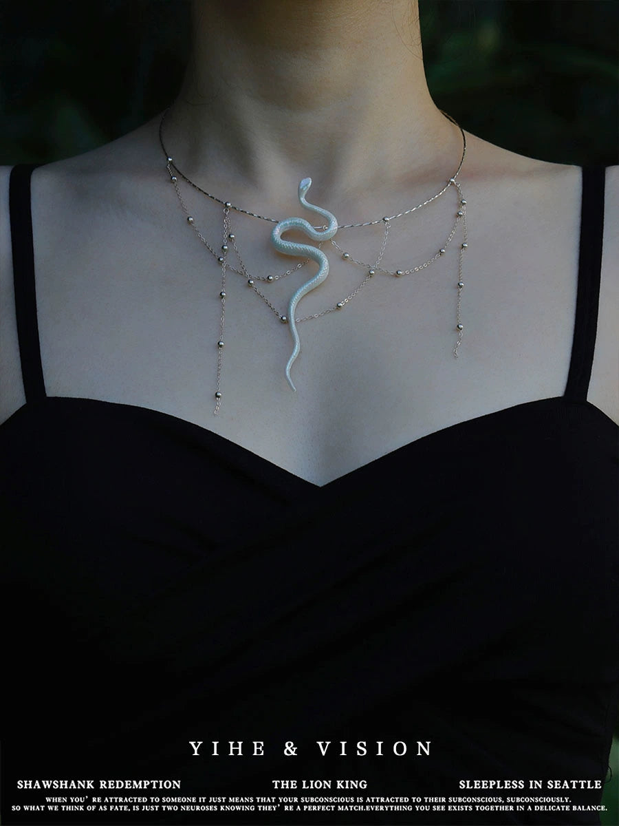 Ceramic Snake Silver Necklace