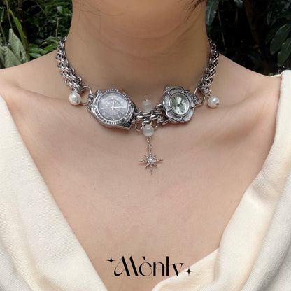 Clock Star Pearl Choker