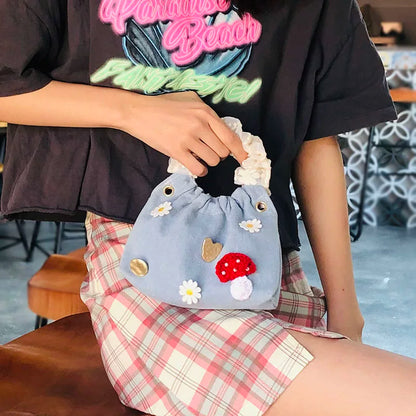 Denim Mushroom & Daisy Handbag |  | Three Fleas