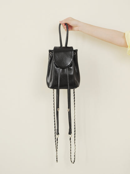 Silver Pink Drawstring Flap Shoulder Bag