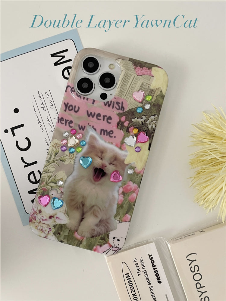 [ Meme Case ] Screaming Cat DIY fake diamond phone case | phone accessories | Three Fleas