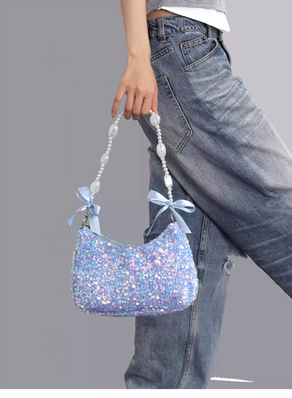 Iridescent Aqua Sequin Shoulder Bag |  | Three Fleas