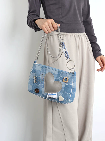 Denim Patchwork Heart Crossbody Bag | Bag | Three Fleas