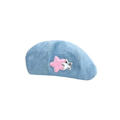 Pink Star Denim Beret