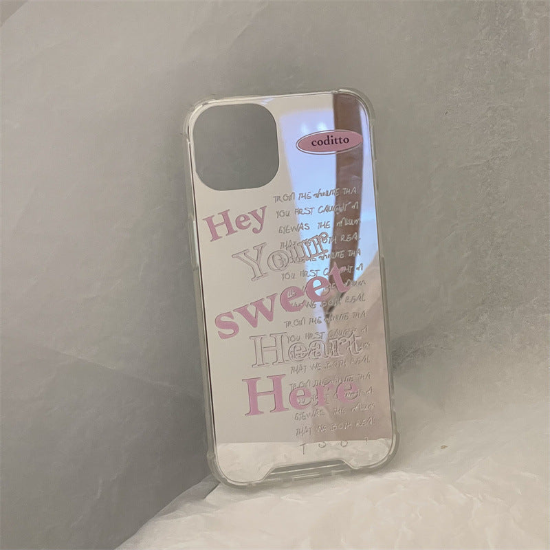 Pink slogan mirror phone case with butterfly stand