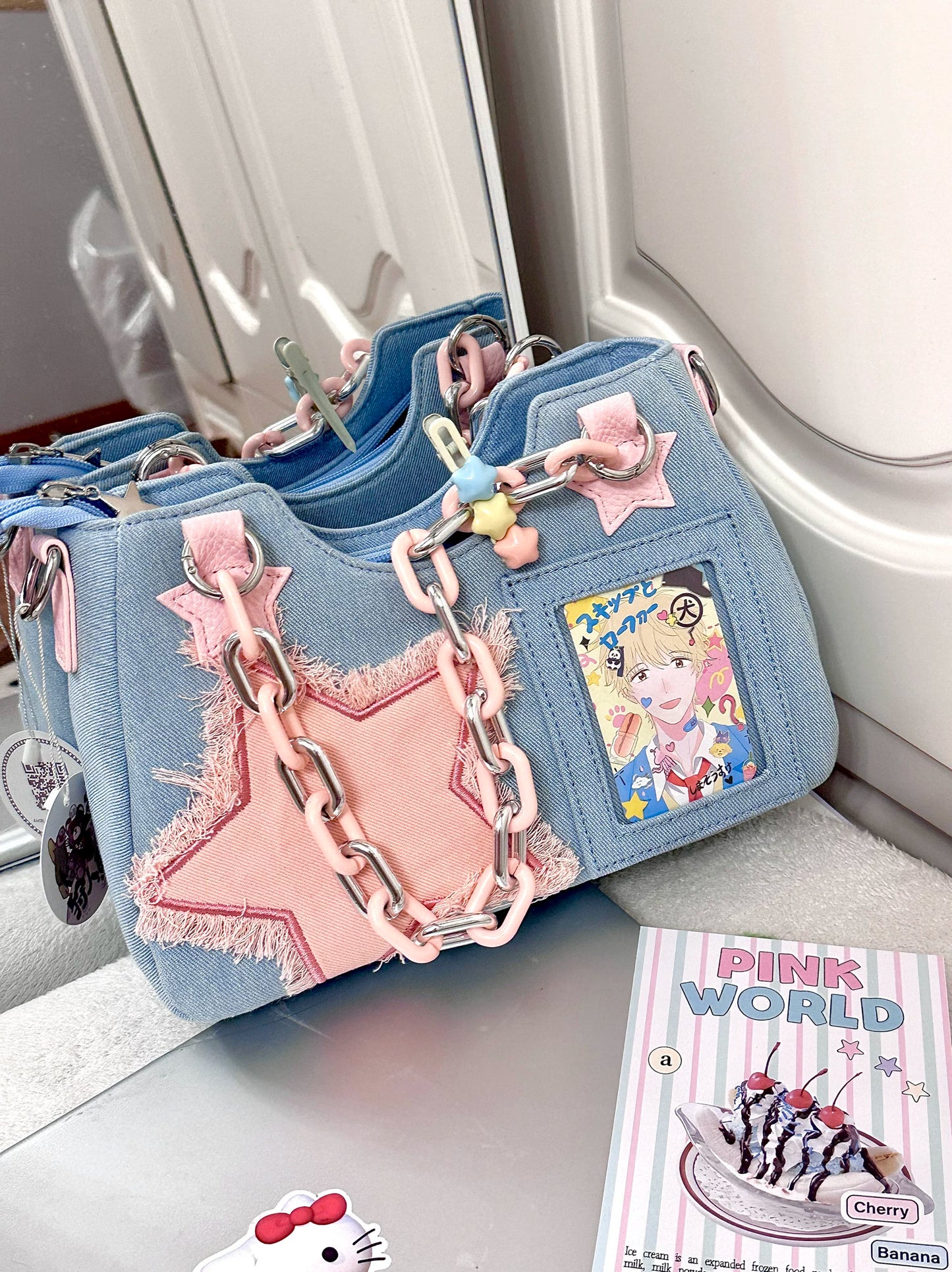 Y2k Pink Star Denim Ita-bag