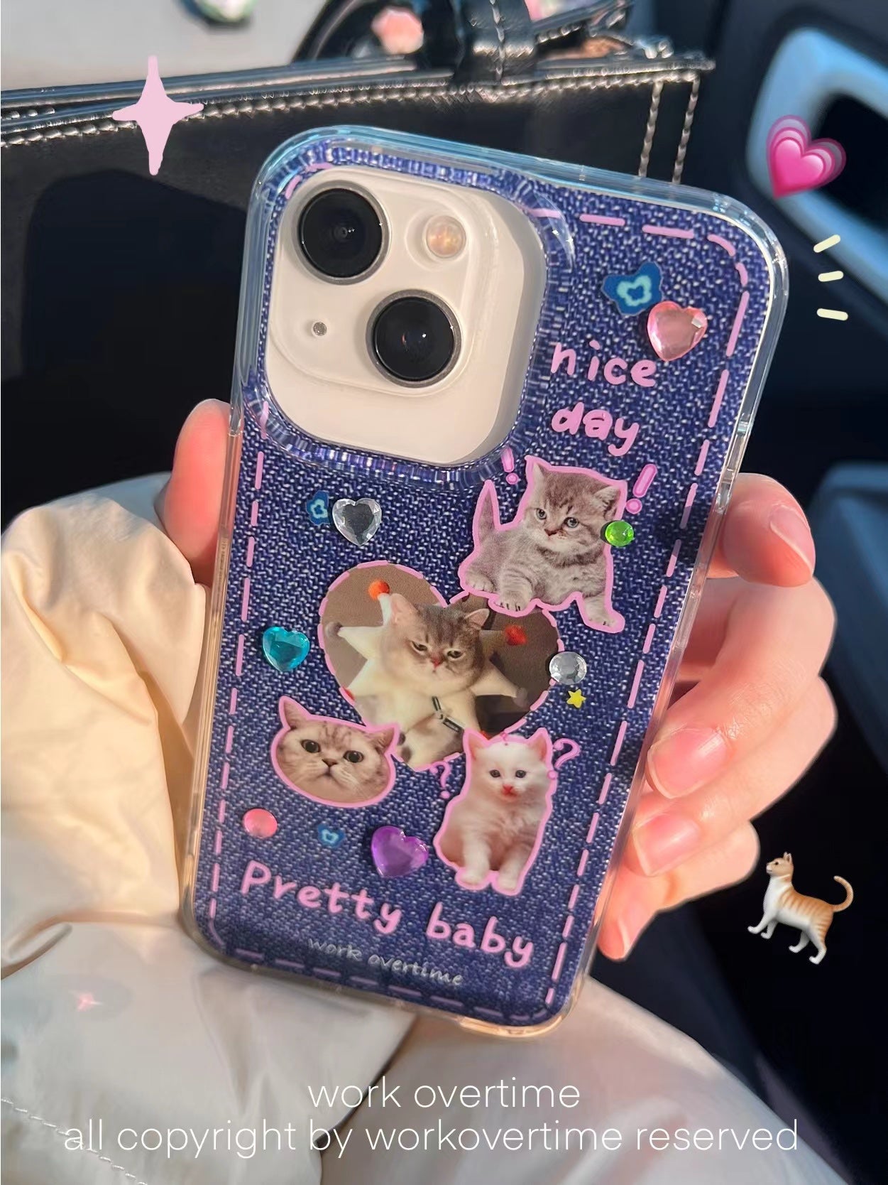 [ Meme Case ] Y2k Pretty Baby Cat Denim Phone Case