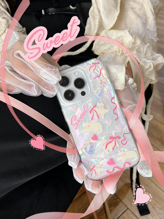 Sweet White Cat with Pink Bowtie Print Phone Case