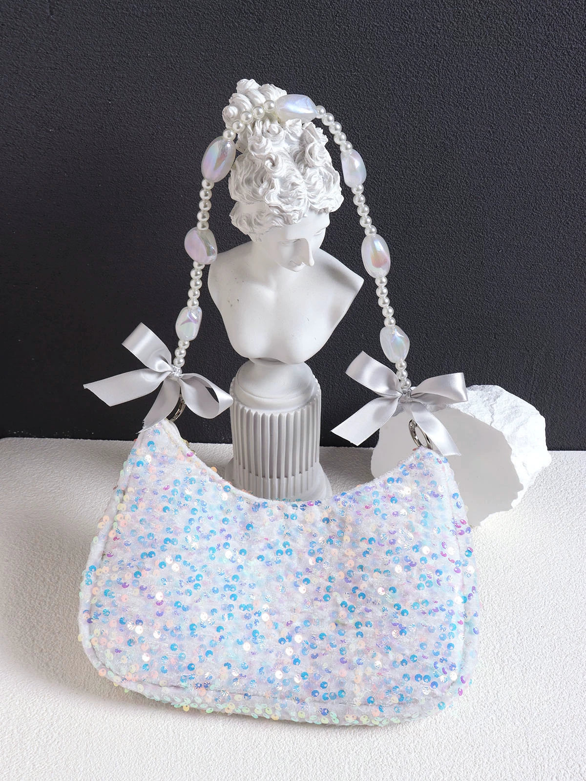 Iridescent Aqua Sequin Shoulder Bag |  | Three Fleas