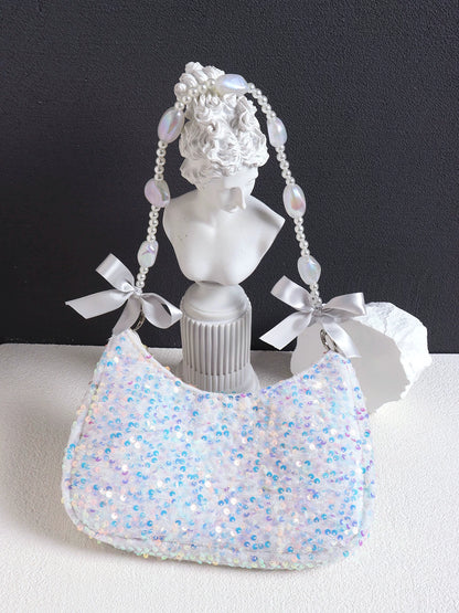 Iridescent Aqua Sequin Shoulder Bag |  | Three Fleas