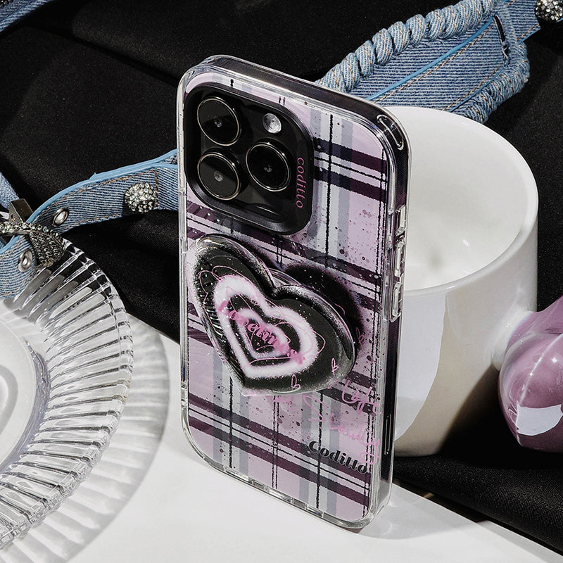 Pink and Black Plaid Heart Phone Case