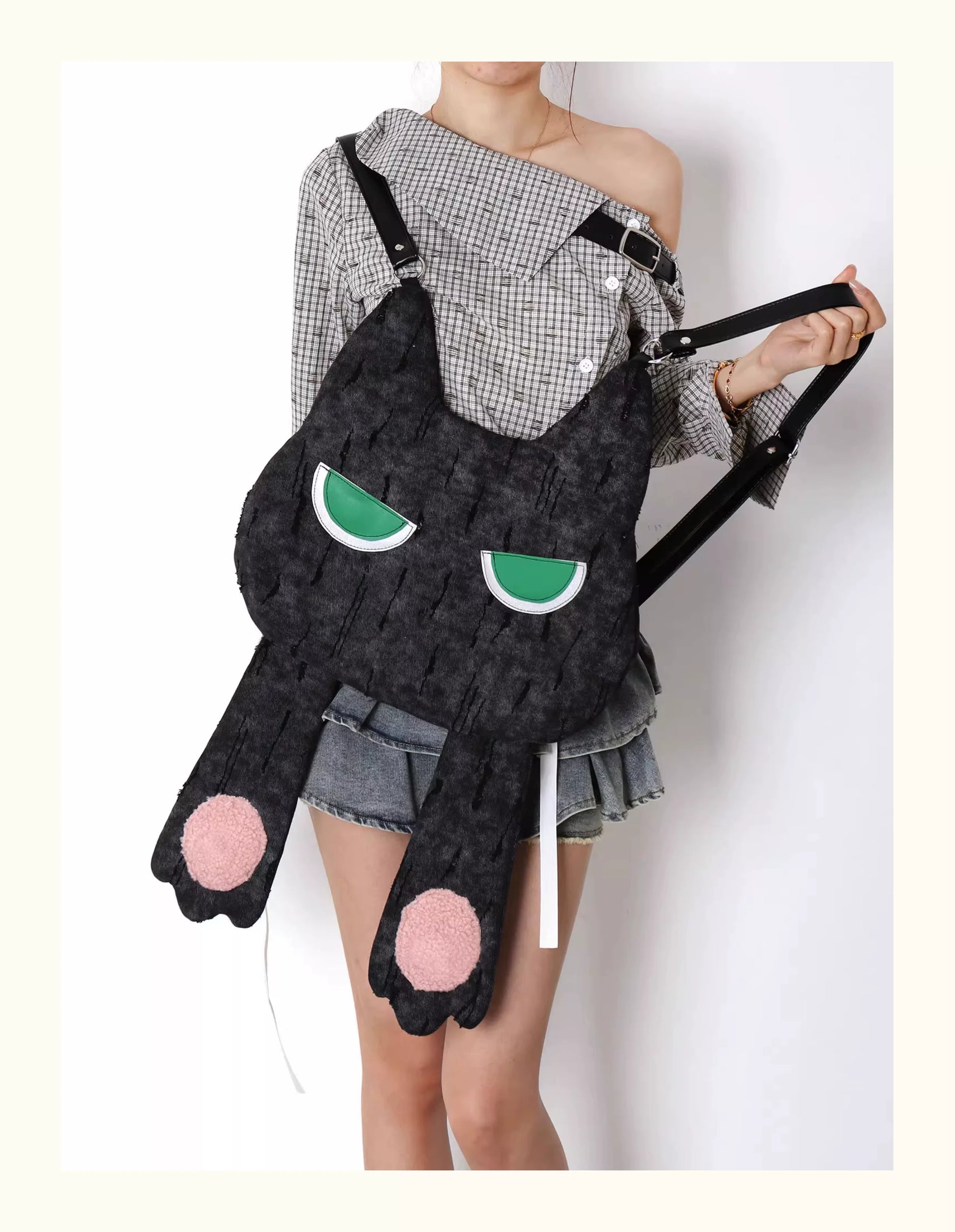 Grumpy Black Cat Convertible Backpack | Bag | Three Fleas
