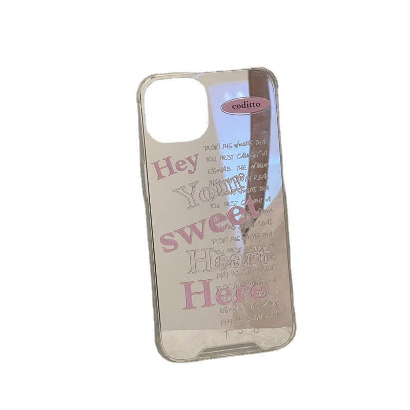 Pink slogan mirror phone case with butterfly stand