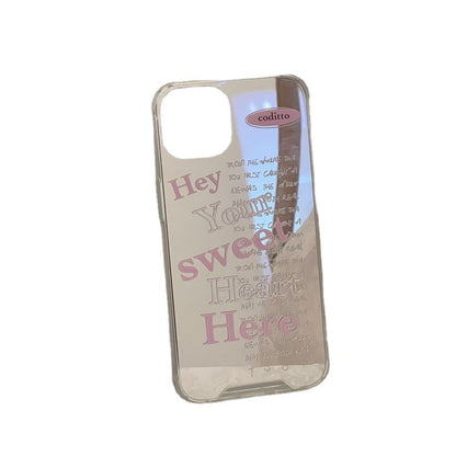 Pink slogan mirror phone case with butterfly stand
