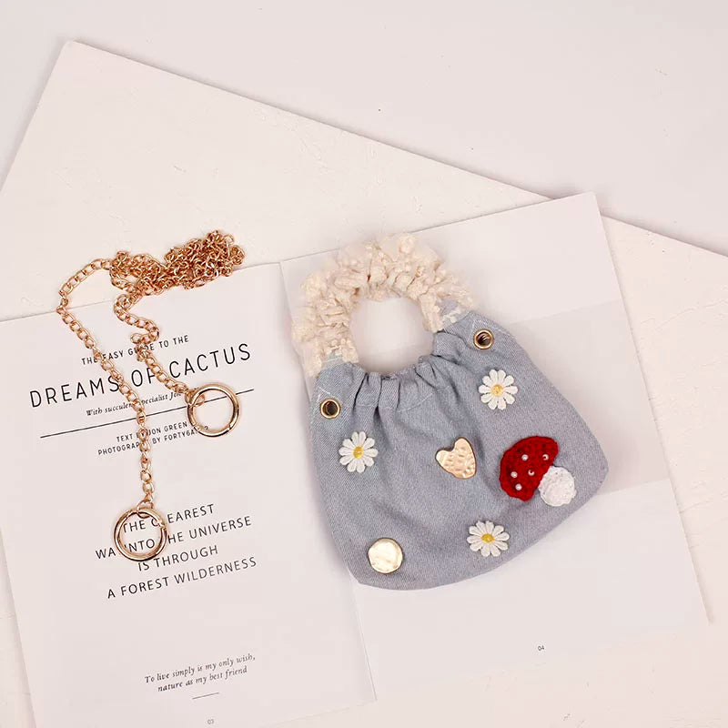 Denim Mushroom & Daisy Handbag |  | Three Fleas