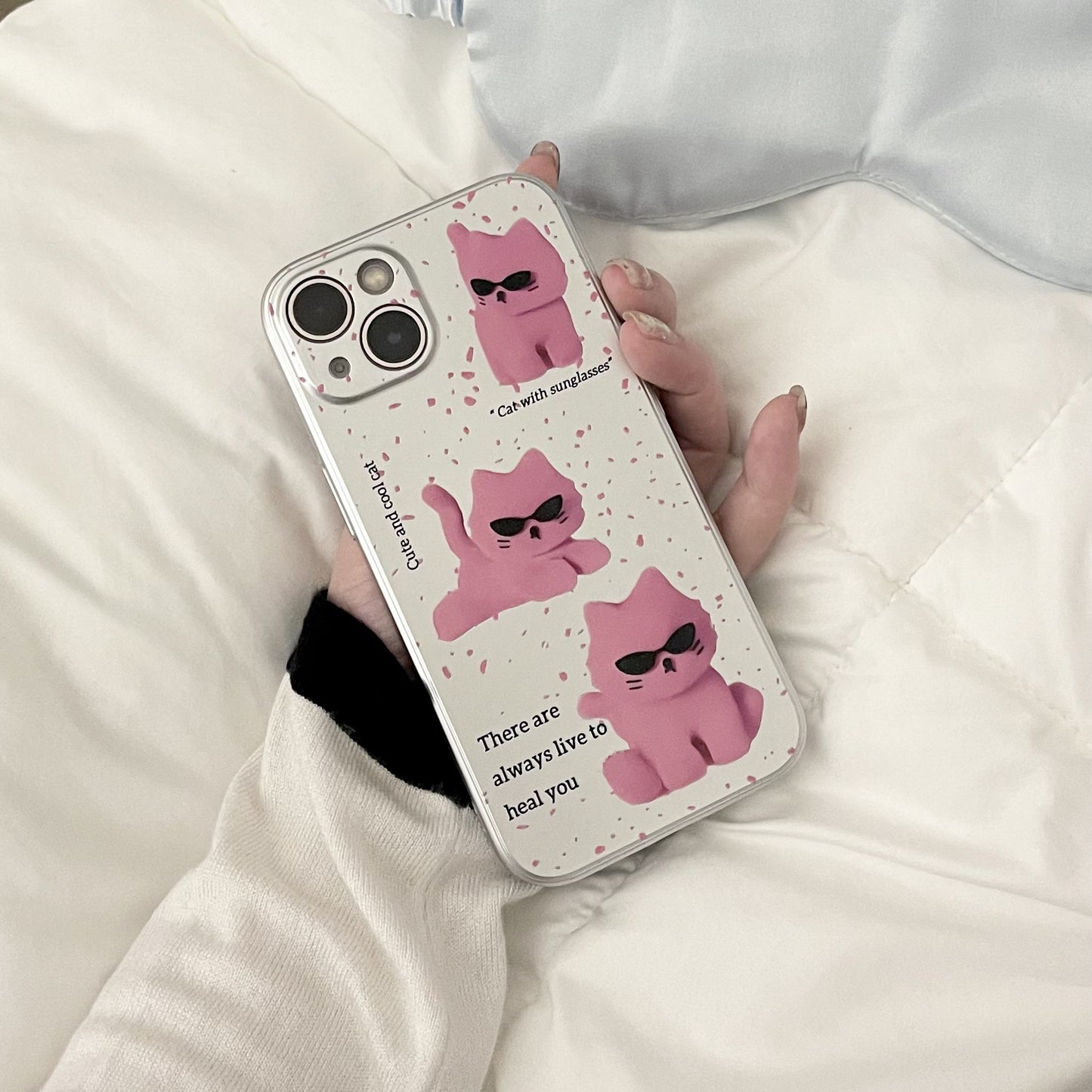 Pink sunglasses cat laser phone case