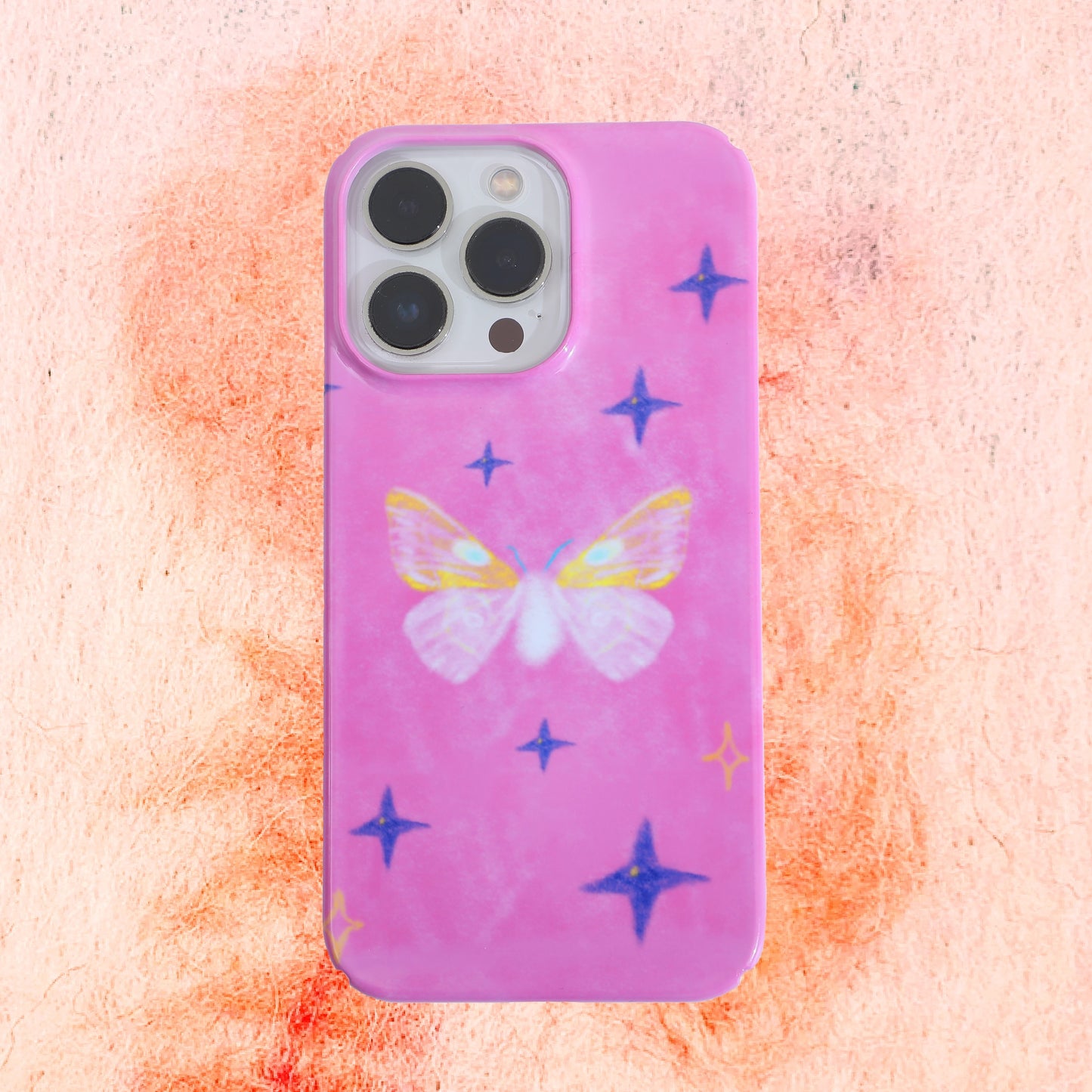 「Original」Pink sketching butterfly and stars phone case