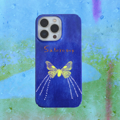 「Original」Retro klein blue oil painting pearl butterfly phone case