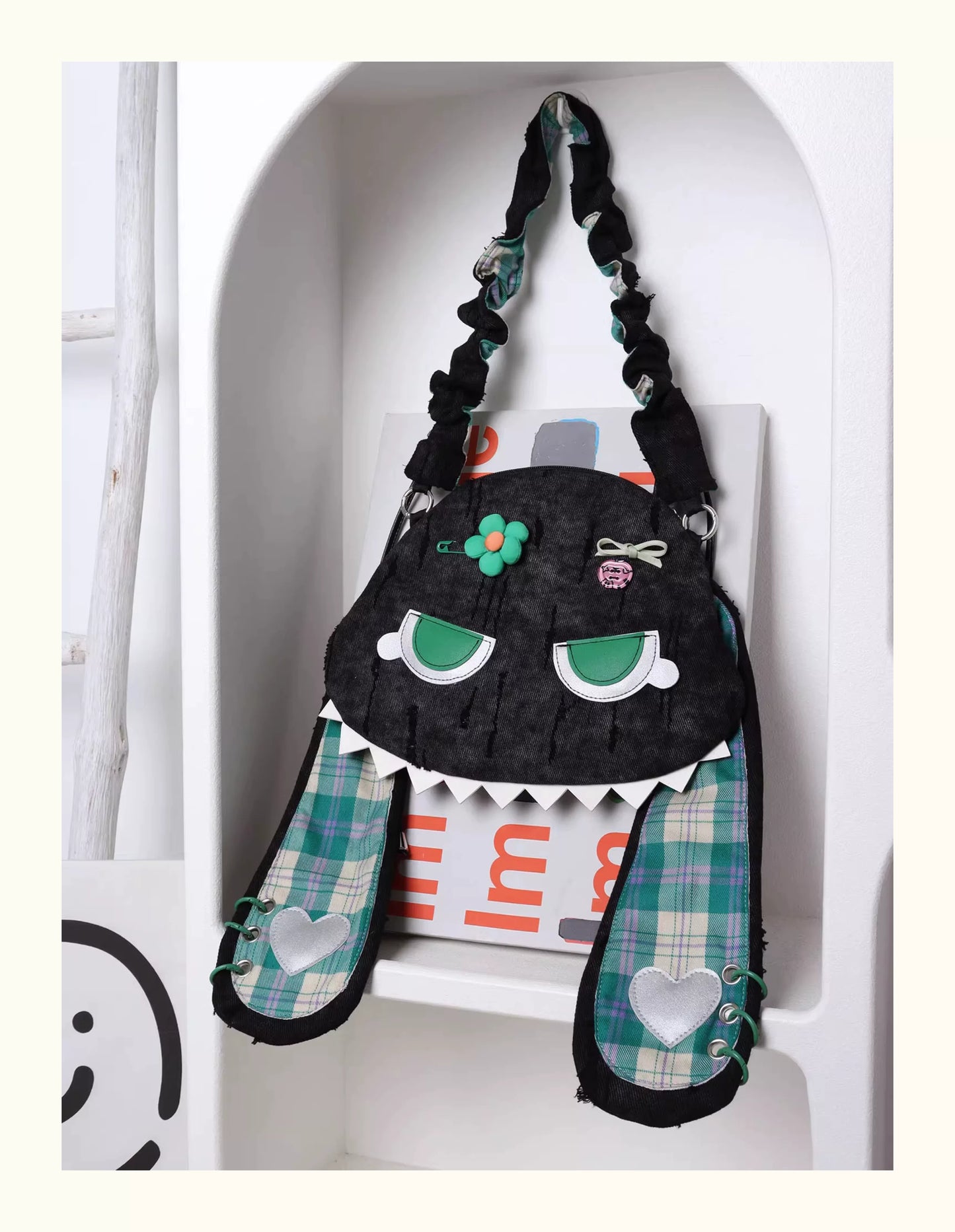 Grunge Plaid Bunny Crossbody Bag | Bag | Three Fleas