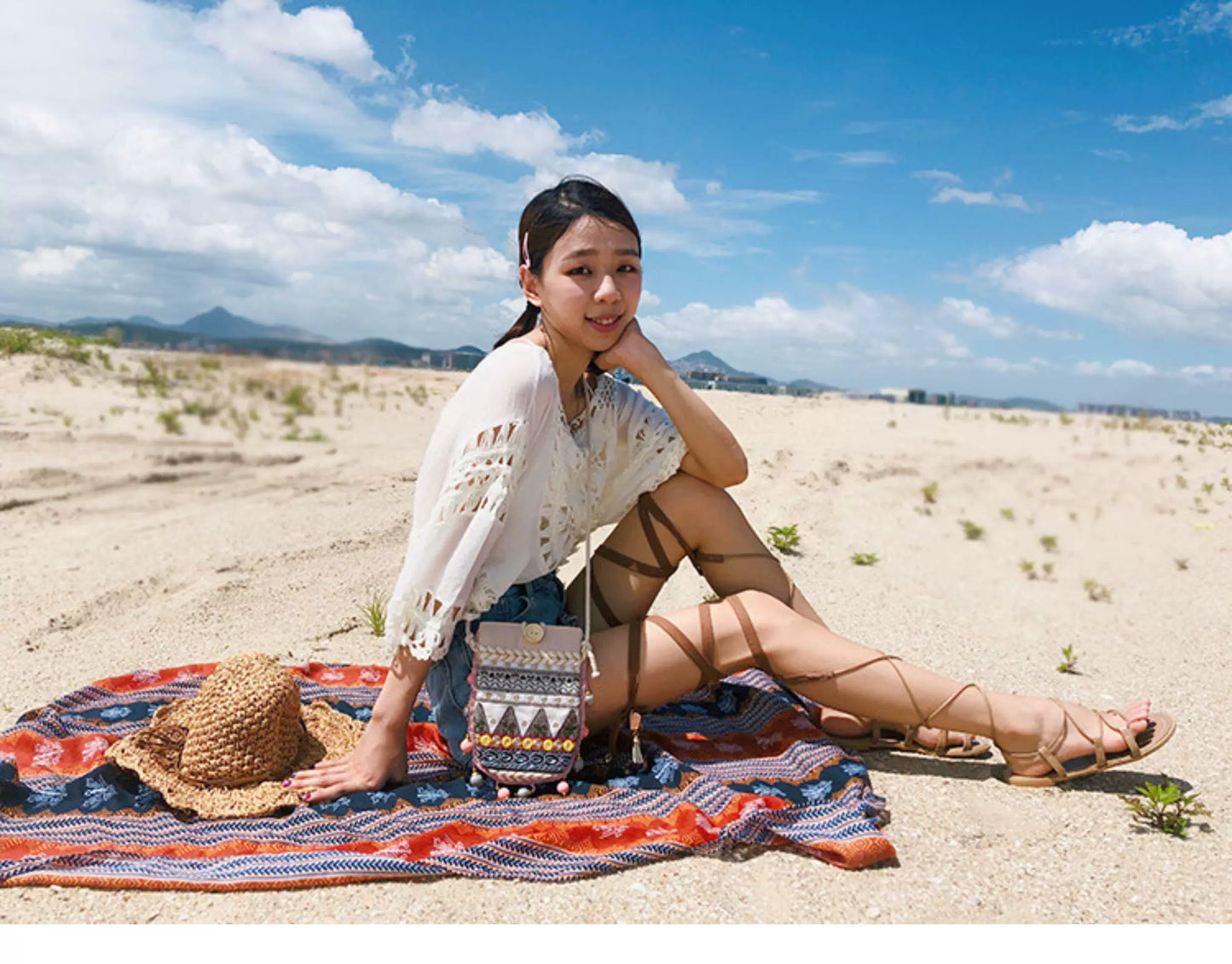 Boho Geometric Embroidered Crossbody Bag