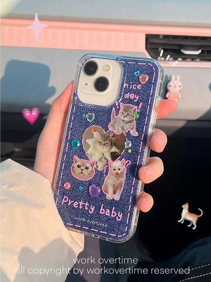 [ Meme Case ] Y2k Pretty Baby Cat Denim Phone Case