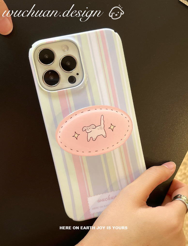 Purple Stripe Phone Case with Puppy Stand