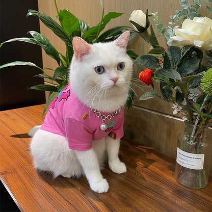 Earth Graphic Print Pink Cat T-Shirt