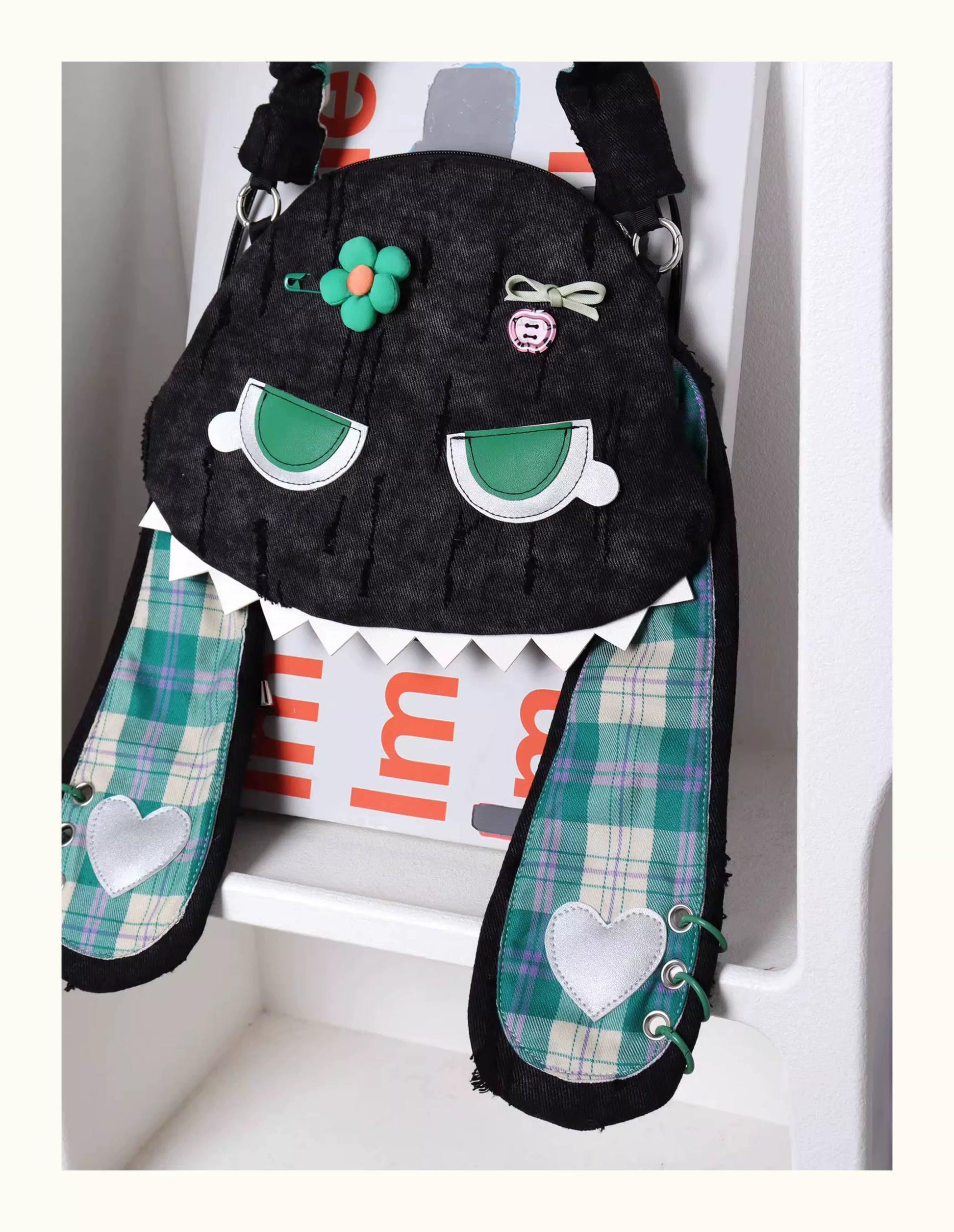 Grunge Plaid Bunny Crossbody Bag | Bag | Three Fleas