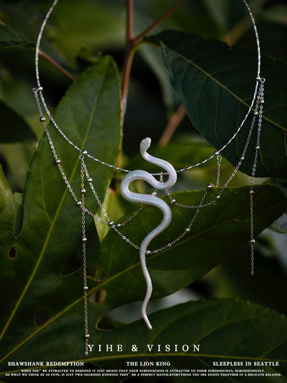 Ceramic Snake Silver Necklace
