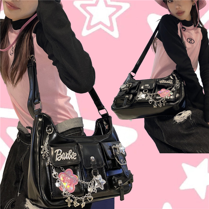 Y2k Black Pink Chain Shoulder Bag