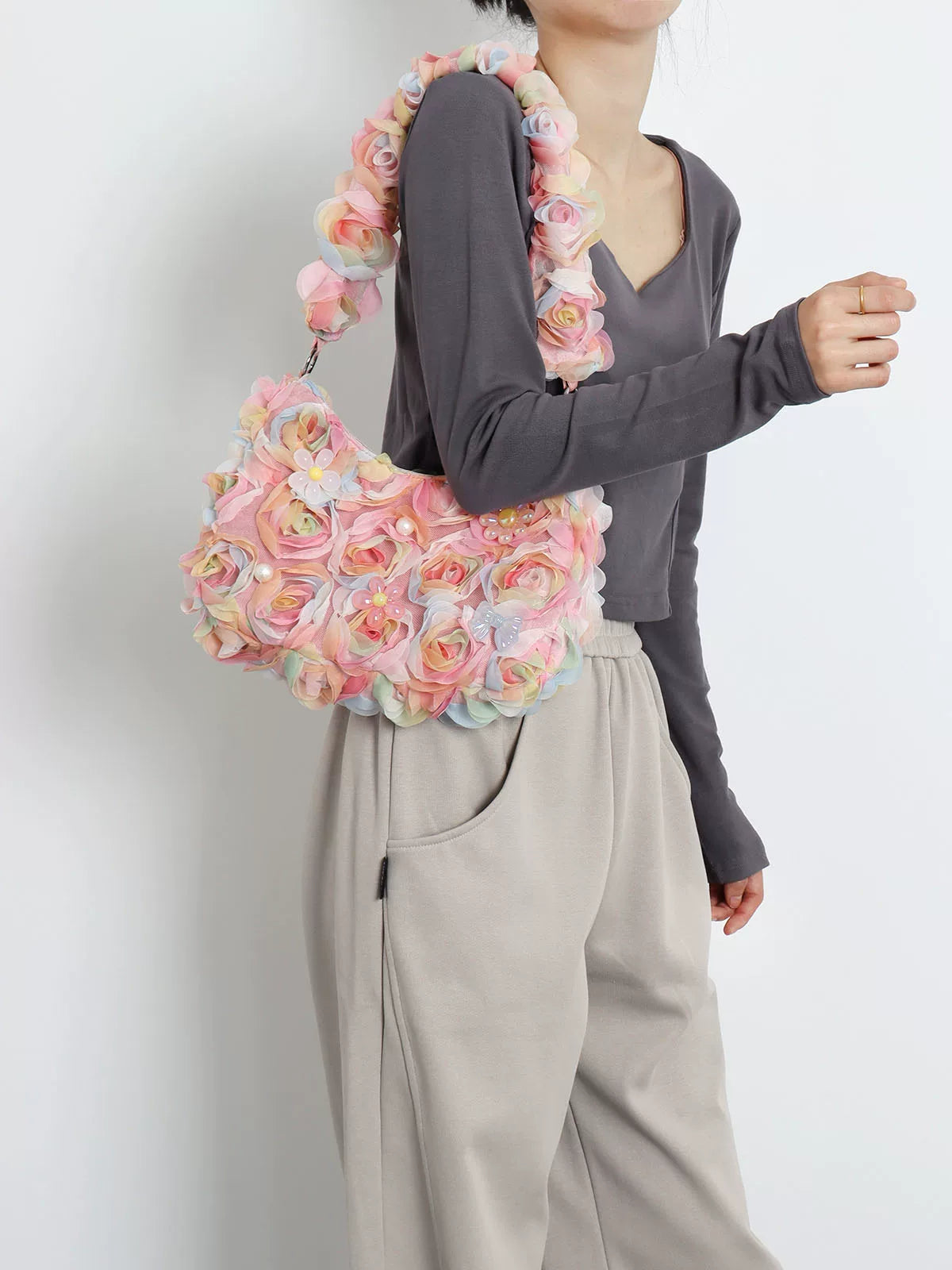 Ombre Floral Mesh Shoulder Bag |  | Three Fleas