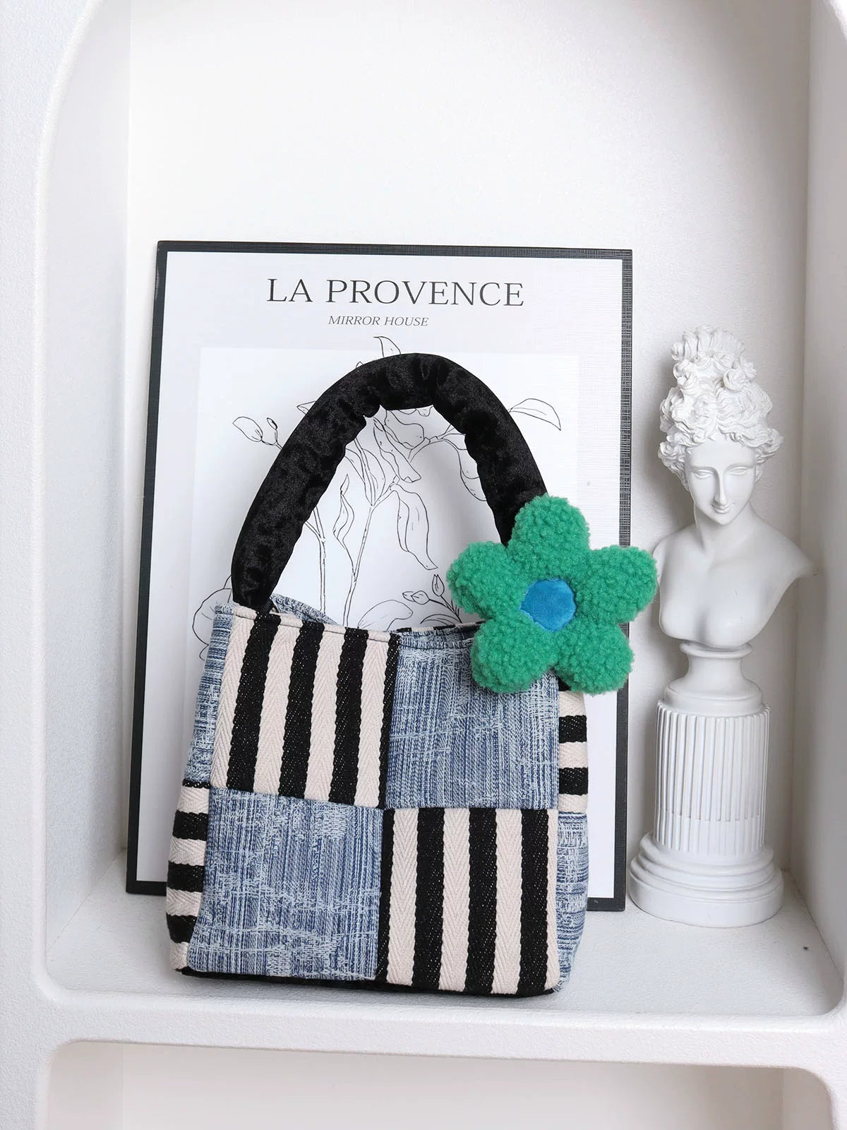 Patchwork Denim & Stripe Mini Tote Bag | Bag | Three Fleas